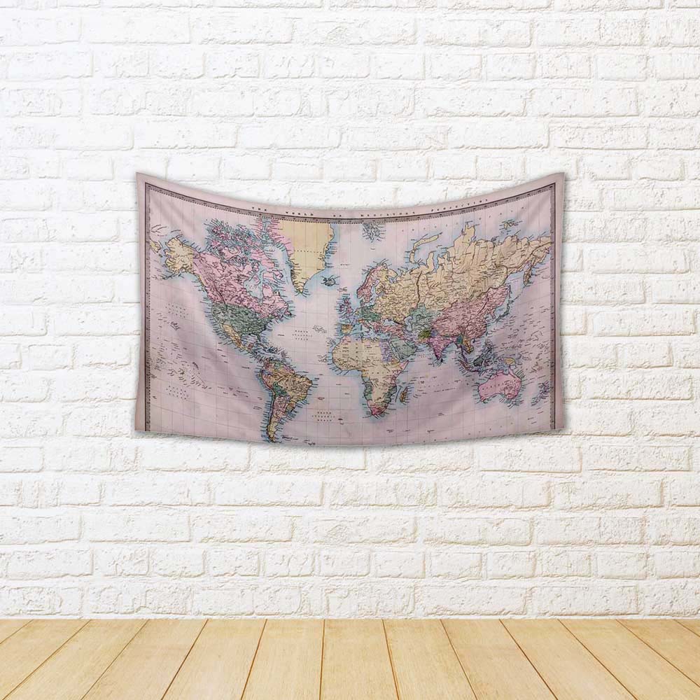 ArtzFolio World Map on Mercators Projection Circa 1860 Fabric Tapestry Wall Hanging-Tapestries-AZ5006019TAP_RF_R-0-Image Code 5006019 Vishnu Image Folio Pvt Ltd, IC 5006019, ArtzFolio, Tapestries, Places, Vintage, Photography, world, map, on, mercators, projection, circa, 1860, fabric, tapestry, wall, hanging, old, antique, adventure, ancient, atlas, authentic, background, cartography, continents, countries, dirty, exploration, genuine, geography, global, hand, drawn, historic, history, nobody, object, fash