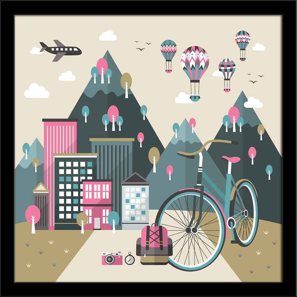 Bike Travel Concept Graphic Painting Poster Frame-Regular Art Framed-REG_FR-IC 5006498 IC 5006498, Abstract Expressionism, Abstracts, Automobiles, Bikes, Business, Cities, City Views, Digital, Digital Art, Graphic, Illustrations, Modern Art, Mountains, Nature, Scenic, Semi Abstract, Signs, Signs and Symbols, Symbols, Transportation, Travel, Vehicles, bike, concept, painting, poster, frame, abstract, activity, air, balloon, bicycle, biking, city, clouds, competition, design, direction, exercise, flat, fun, h