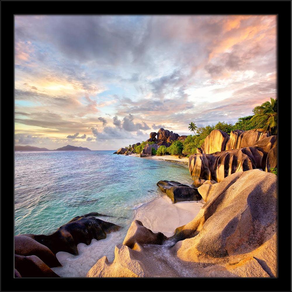 Anse Source D'Argent Beach, Seyshelles Painting Poster Frame-Regular Art Framed-REG_FR-IC 5006515 IC 5006515, Automobiles, Landscapes, Marble and Stone, Nature, Scenic, Sunsets, Transportation, Travel, Tropical, Vehicles, anse, source, d'argent, beach, seyshelles, painting, poster, frame, paradise, seychelles, bay, coast, coastline, destinations, dusk, evening, exotic, famous, granite, idyllic, island, lagoon, landscape, ocean, palm, remote, rock, sand, sea, shore, stone, summer, sunset, tranquil, tree, tro