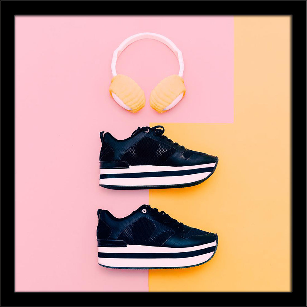 Trendy White Headphones & Sneakers Painting Poster Frame-Regular Art Framed-REG_FR-IC 5006520 IC 5006520, Adult, Black, Black and White, Culture, Ethnic, Fashion, Hipster, Minimalism, Modern Art, Music, Music and Dance, Music and Musical Instruments, Nudes, Patterns, Sports, Stripes, Traditional, Tribal, Urban, White, World Culture, trendy, headphones, sneakers, painting, poster, frame, accessory, active, background, bar, character, clothing, dark, element, emotion, gym, half, information, interior, isolate