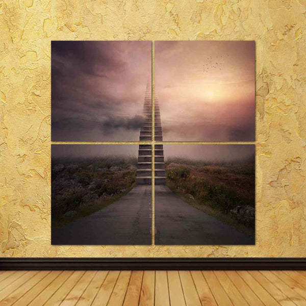 ArtzFolio A Road Turns Into A Staircase Up To The Clouds Split Art Painting Panel on Sunboard-Split Art Panels-AZ5006533SPL_FR_RF_R-0-Image Code 5006533 Vishnu Image Folio Pvt Ltd, IC 5006533, ArtzFolio, Split Art Panels, Conceptual, Digital Art, a, road, turns, into, staircase, up, to, the, clouds, split, art, painting, panel, on, sunboard, framed, canvas, print, wall, for, living, room, with, frame, poster, pitaara, box, large, size, drawing, big, office, reception, photography, of, kids, designer, decora