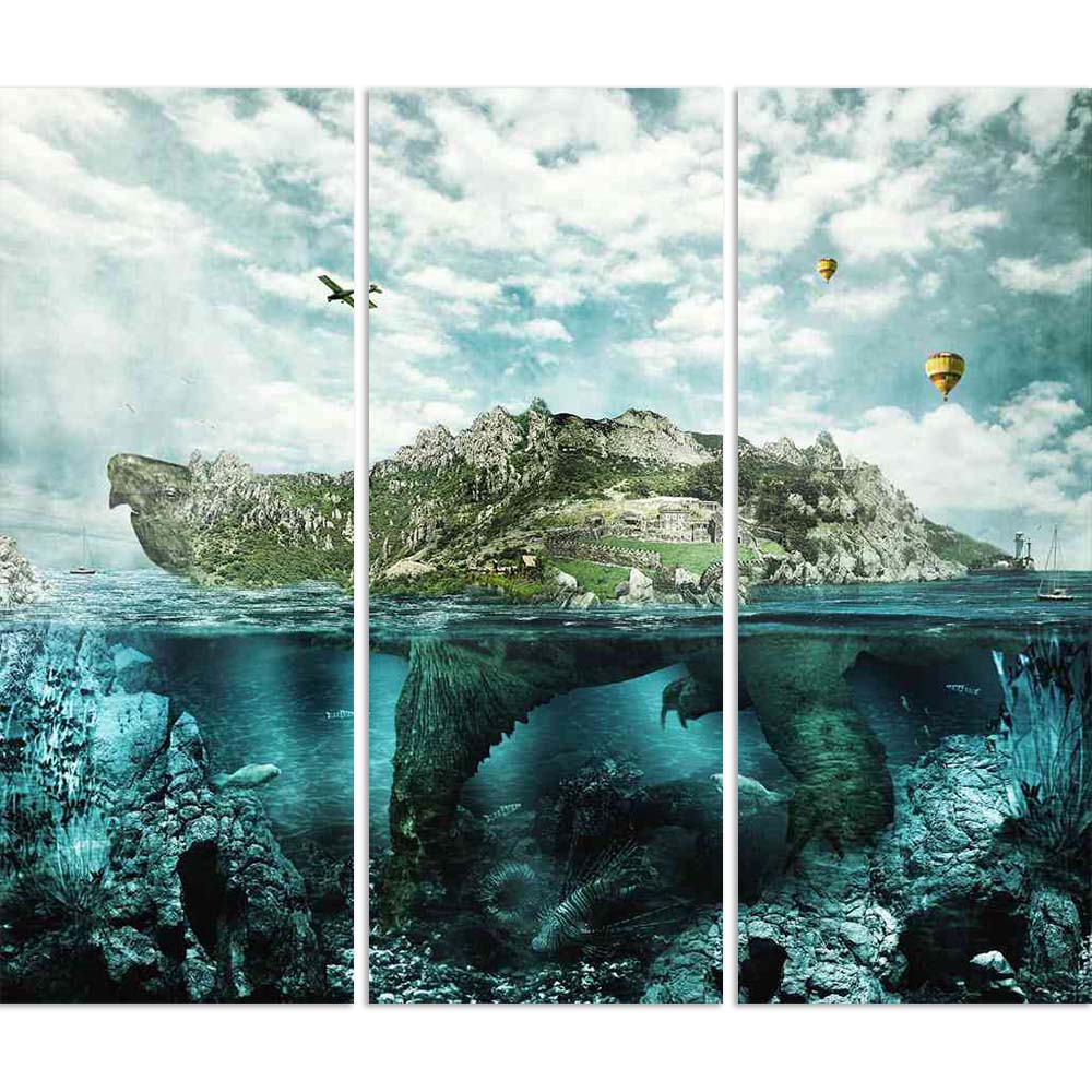 ArtzFolio Huge Turtle In Ocean Overgrown Forests Mountains Split Art Painting Panel on Sunboard-Split Art Panels-AZ5006714SPL_FR_RF_R-0-Image Code 5006714 Vishnu Image Folio Pvt Ltd, IC 5006714, ArtzFolio, Split Art Panels, Conceptual, Landscapes, Digital Art, huge, turtle, in, ocean, overgrown, forests, mountains, split, art, painting, panel, on, sunboard, framed, canvas, print, wall, for, living, room, with, frame, poster, pitaara, box, large, size, drawing, big, office, reception, photography, of, kids, 