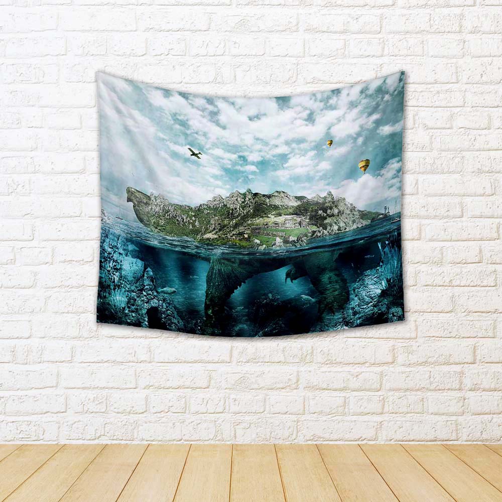 ArtzFolio Huge Turtle In Ocean Overgrown Forests & Mountains Fabric Tapestry Wall Hanging-Tapestries-AZ5006714TAP_RF_R-0-Image Code 5006714 Vishnu Image Folio Pvt Ltd, IC 5006714, ArtzFolio, Tapestries, Conceptual, Landscapes, Digital Art, huge, turtle, in, ocean, overgrown, forests, mountains, fabric, tapestry, wall, hanging, summer, beauty, beautiful, fantasy, sea, water, fish, travel, vacation, fairy, sky, clouds, underwater, world, bottom, landscape, seascape, fantastic, plant, seaweed, seagull, magic, 