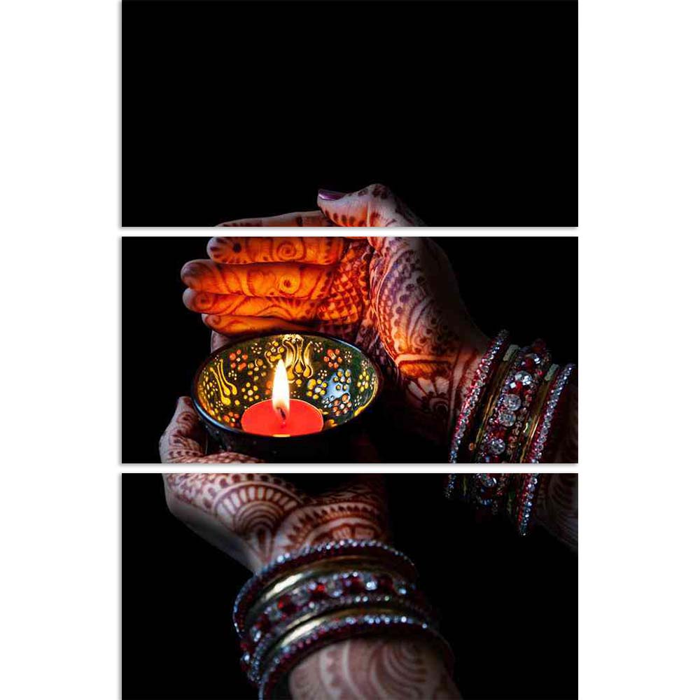 ArtzFolio Woman Hands With Henna Holding Lit Candle Split Art Painting Panel on Sunboard-Split Art Panels-AZ5006765SPL_FR_RF_R-0-Image Code 5006765 Vishnu Image Folio Pvt Ltd, IC 5006765, ArtzFolio, Split Art Panels, Religious, Traditional, Photography, woman, hands, with, henna, holding, lit, candle, split, art, painting, panel, on, sunboard, framed, canvas, print, wall, for, living, room, frame, poster, pitaara, box, large, size, drawing, big, office, reception, of, kids, designer, decorative, amazonbasic