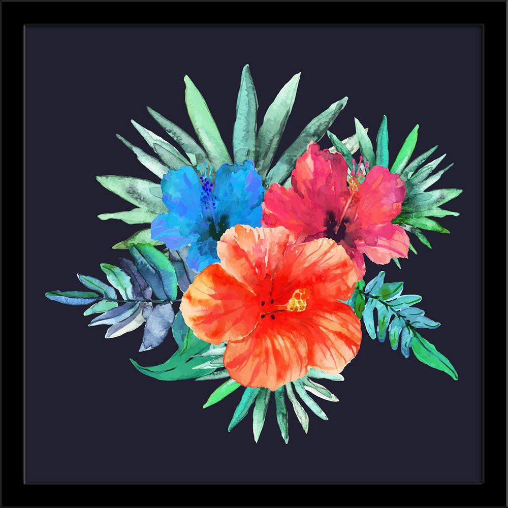 Abstract Watercolor Hibiscus Flowers Painting Poster Frame - Regular Art Framed - ArtzFolio.com