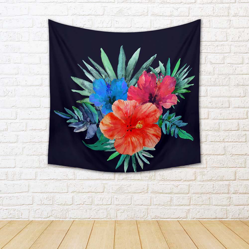 ArtzFolio Abstract Watercolor Hibiscus Flowers D1 Fabric Tapestry Wall Hanging-Tapestries-AZ5006890TAP_RF_R-0-Image Code 5006890 Vishnu Image Folio Pvt Ltd, IC 5006890, ArtzFolio, Tapestries, Floral, Fine Art Reprint, abstract, watercolor, hibiscus, flowers, d1, fabric, tapestry, wall, hanging, hand, painted, background., red, orange, blue, green, leaves, dark, bakground., design, for, invitation, wedding, greeting, cards, print., vector, illustration., room tapestry, hanging tapestry, huge tapestry, amazon