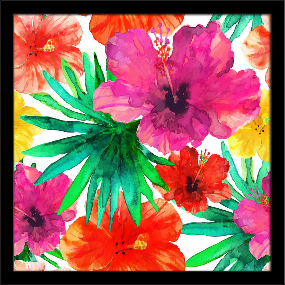 Abstract Watercolor Hibiscus Flowers Painting Poster Frame - Regular Art Framed - ArtzFolio.com