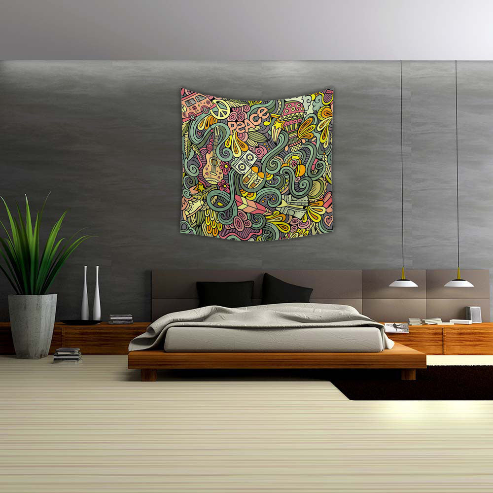 ArtzFolio Hippie Style Cartoon Doodles D3 Fabric Tapestry Wall