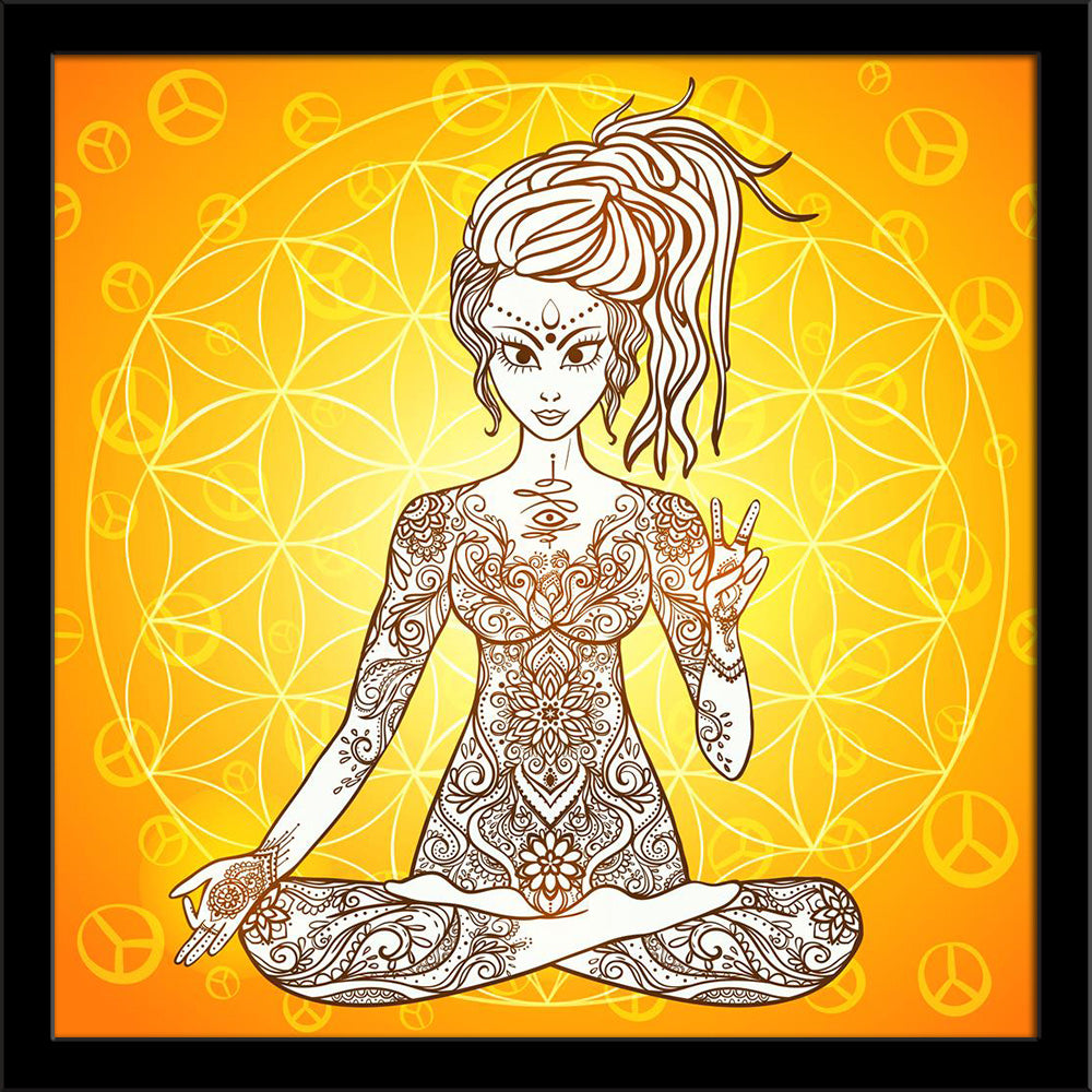 Girl Meditates In The Lotus Position Painting Poster Frame-Regular Art Framed-REG_FR-IC 5007017 IC 5007017, Art and Paintings, Botanical, Culture, Ethnic, Floral, Flowers, Geometric, Geometric Abstraction, Hearts, Indian, Love, Mandala, Nature, Retro, Spiritual, Traditional, Tribal, World Culture, girl, meditates, in, the, lotus, position, painting, poster, frame, afro, hair, dreadlocks, dreads, exercise, fitness, flower, of, life, power, geometry, hippie, woman, india, jamaican, lock, meditation, ornament,