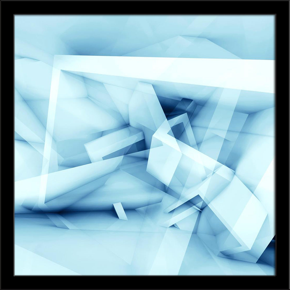 Abstract Blue & White Chaotic Cubic Structures Painting Poster Frame - Regular Art Framed - ArtzFolio.com