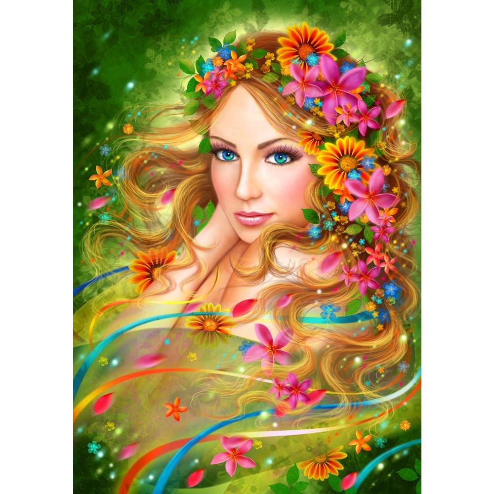 Natural Boho Flower Maiden Beauty Fantasy Retrato Art Seascape