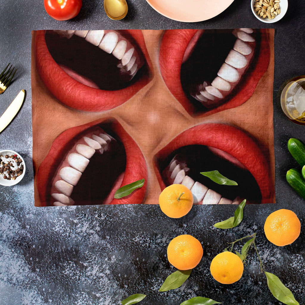 Smiling Mouths Table Mat Placemat-Table Place Mats Fabric-MAT_TB-IC 5007186 IC 5007186, Abstract Expressionism, Abstracts, Geometric, Geometric Abstraction, Patterns, Semi Abstract, Surrealism, smiling, mouths, table, mat, placemat, abstract, background, bizarre, cheerful, close, closeup, delighted, emotion, freaky, fun, funny, geometrical, glad, happiness, happy, human, jovial, joy, joyful, laugh, laughing, laughter, lip, lips, macro, mouth, pattern, repeating, seamless, smiles, surreal, teeth, tile, tongu