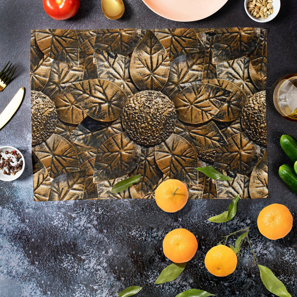 Sunflower D7 Table Mat Placemat-Table Place Mats Fabric-MAT_TB-IC 5007189 IC 5007189, Abstract Expressionism, Abstracts, Ancient, Art and Paintings, Black, Black and White, Botanical, Circle, Culture, Ethnic, Floral, Flowers, Nature, Patterns, Retro, Semi Abstract, Signs, Signs and Symbols, Traditional, Tribal, Vintage, World Culture, Metallic, sunflower, d7, table, mat, placemat, abstract, antique, art, background, chasing, coinage, dark, decor, decoration, design, embossing, flower, geometry, golden, inte