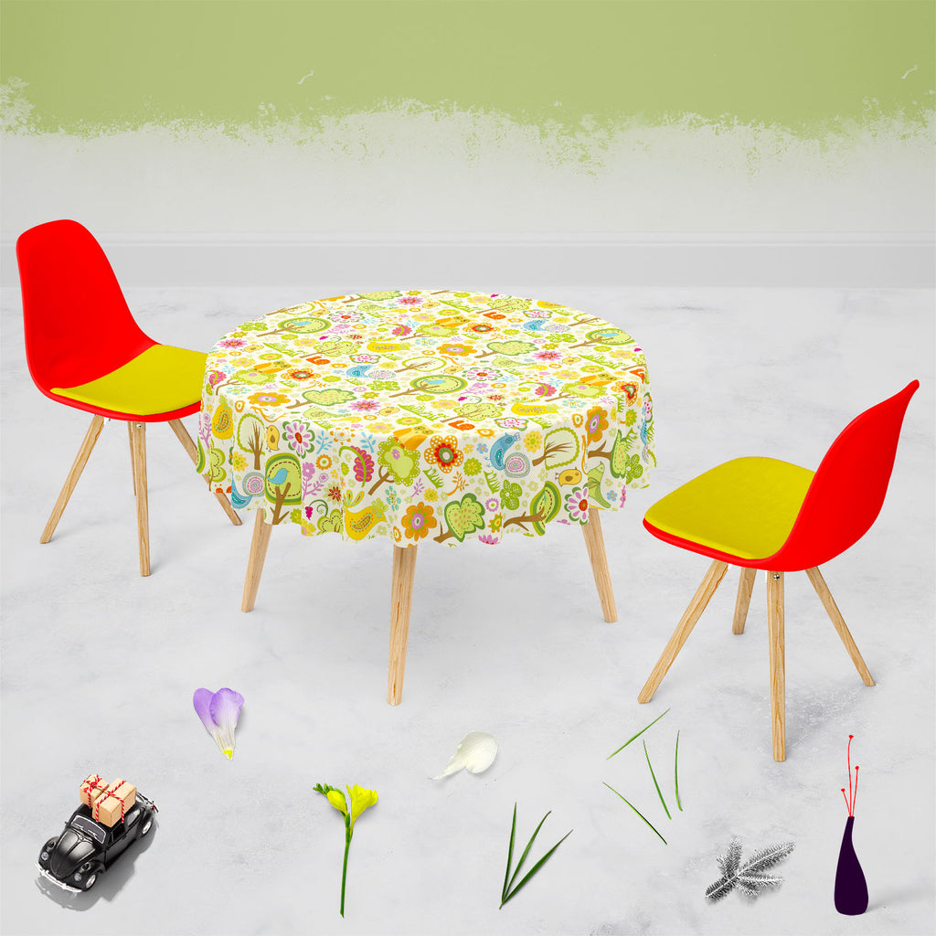 Chirpy Bird, Birds, Botanical, Floral, Flowers, Nature, Patterns, 4 seater, 6 seater, 8 seater, banquet, center, circle, cloth, color, cotton, cover, dining, dinner, fabric, kitchen, linen, restaurant, room, round, satin, table, velvet, washable, waterproof, wedding, , , , 