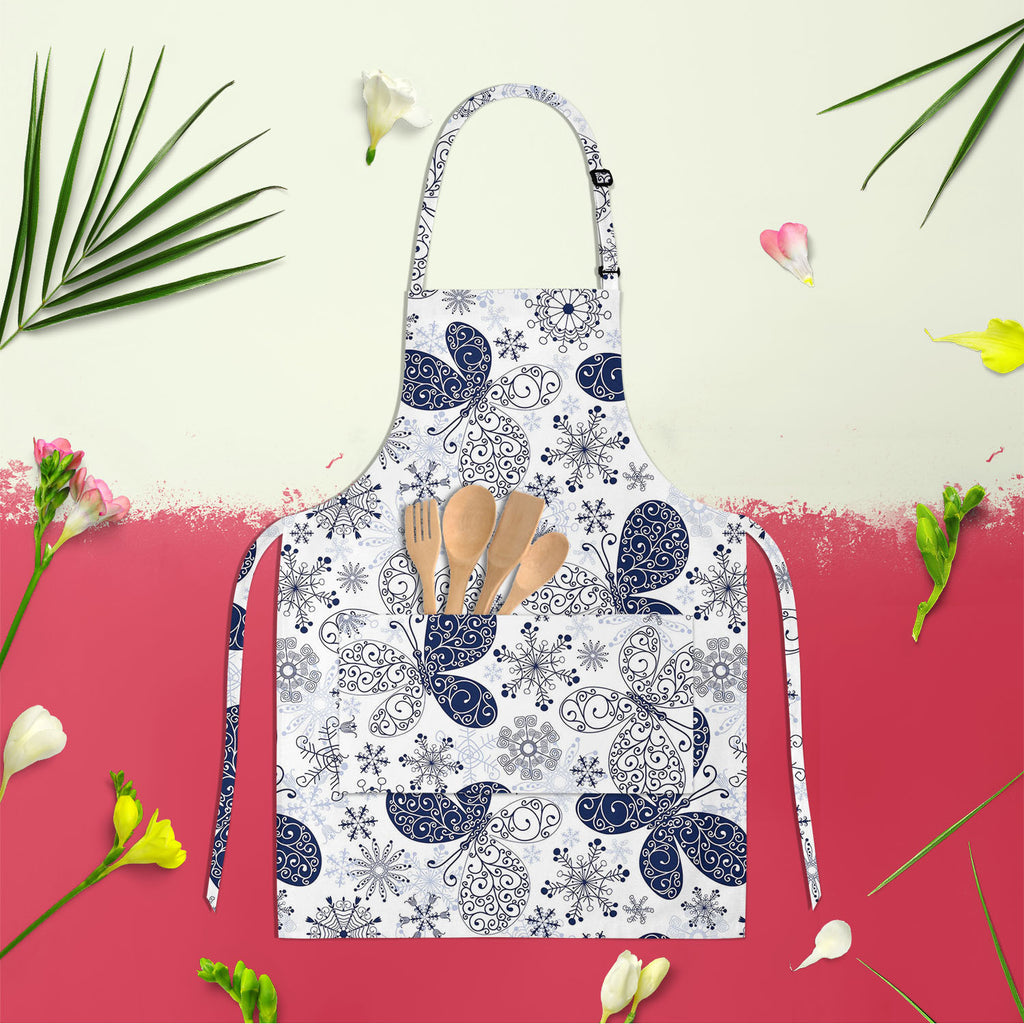 Snowflakes & Butterflies Apron | Adjustable, Free Size & Waist Tiebacks-Aprons Neck to Knee-APR_NK_KN-IC 5007197 IC 5007197, Ancient, Black and White, Christianity, Circle, Decorative, Digital, Digital Art, Drawing, Graphic, Historical, Illustrations, Medieval, Patterns, Retro, Signs, Signs and Symbols, Symbols, Vintage, White, snowflakes, butterflies, apron, adjustable, free, size, waist, tiebacks, wallpaper, pattern, seamless, background, blue, butterfly, christmas, crack, crossing, crystal, curl, design,