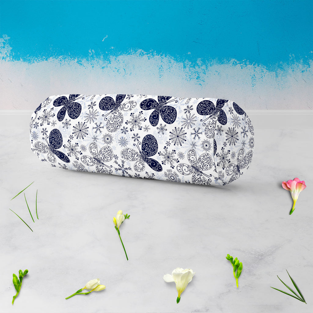 Snowflakes & Butterflies Bolster Cover Booster Cases | Concealed Zipper Opening-Bolster Covers-BOL_CV_ZP-IC 5007197 IC 5007197, Ancient, Black and White, Christianity, Circle, Decorative, Digital, Digital Art, Drawing, Graphic, Historical, Illustrations, Medieval, Patterns, Retro, Signs, Signs and Symbols, Symbols, Vintage, White, snowflakes, butterflies, bolster, cover, booster, cases, concealed, zipper, opening, wallpaper, pattern, seamless, background, blue, butterfly, christmas, crack, crossing, crystal
