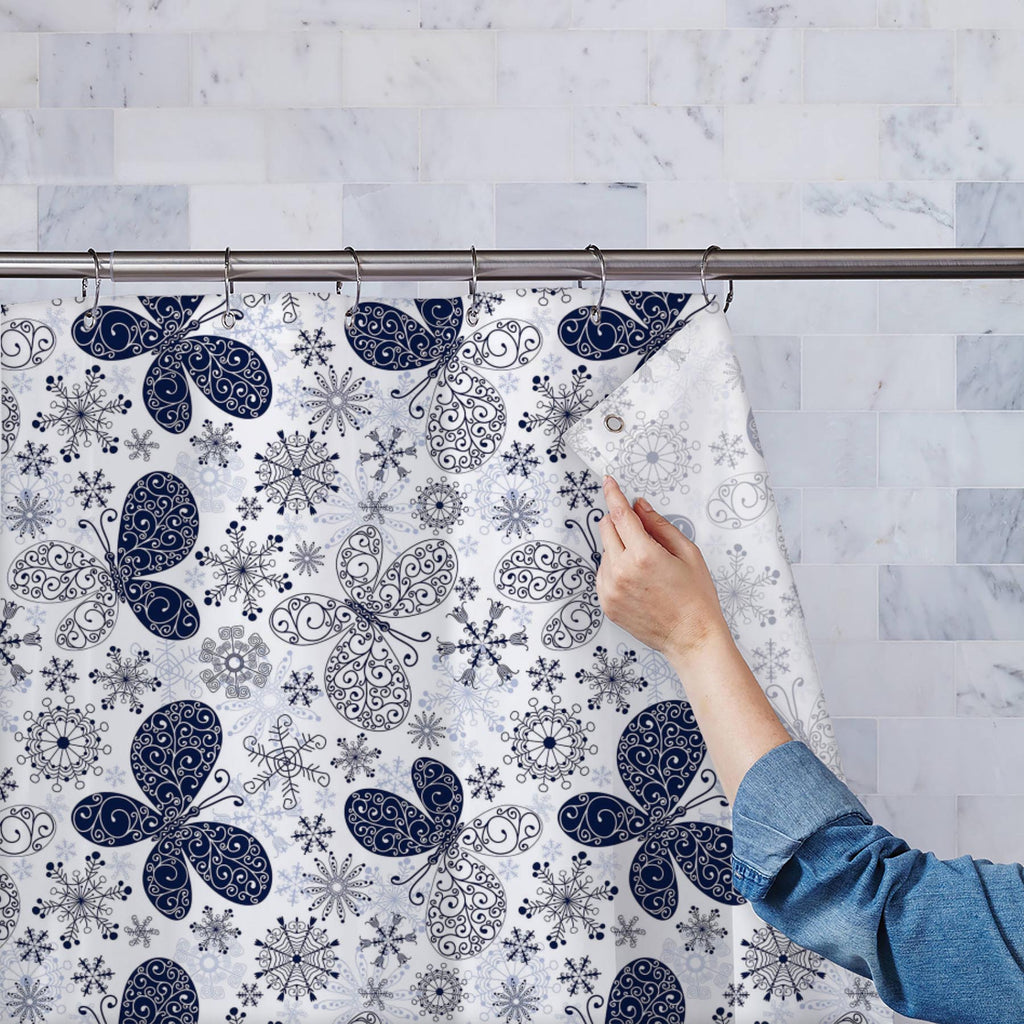 Snowflakes & Butterflies Washable Waterproof Shower Curtain-Shower Curtains-CUR_SH-IC 5007197 IC 5007197, Ancient, Black and White, Christianity, Circle, Decorative, Digital, Digital Art, Drawing, Graphic, Historical, Illustrations, Medieval, Patterns, Retro, Signs, Signs and Symbols, Symbols, Vintage, White, snowflakes, butterflies, washable, waterproof, shower, curtain, wallpaper, pattern, seamless, background, blue, butterfly, christmas, crack, crossing, crystal, curl, design, gentle, handwork, ice, illu