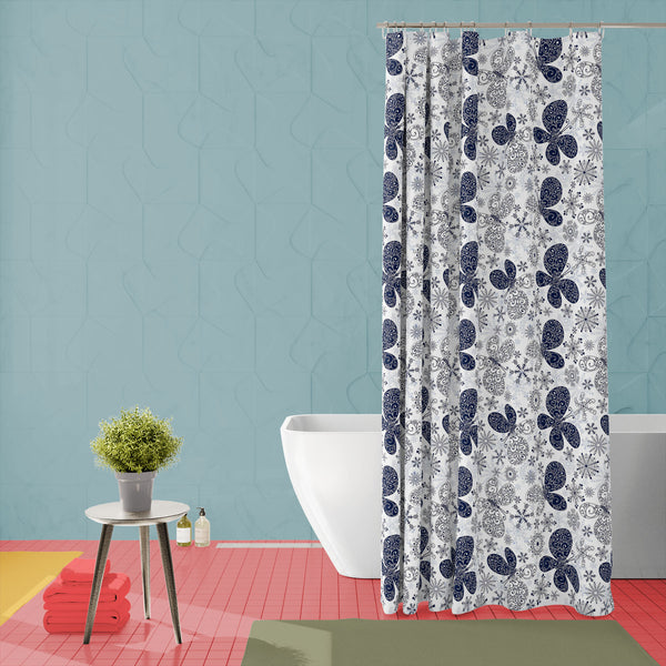 Snowflakes & Butterflies Washable Waterproof Shower Curtain-Shower Curtains-CUR_SH-IC 5007197 IC 5007197, Ancient, Black and White, Christianity, Circle, Decorative, Digital, Digital Art, Drawing, Graphic, Historical, Illustrations, Medieval, Patterns, Retro, Signs, Signs and Symbols, Symbols, Vintage, White, snowflakes, butterflies, washable, waterproof, polyester, shower, curtain, eyelets, wallpaper, pattern, seamless, background, blue, butterfly, christmas, crack, crossing, crystal, curl, design, gentle,