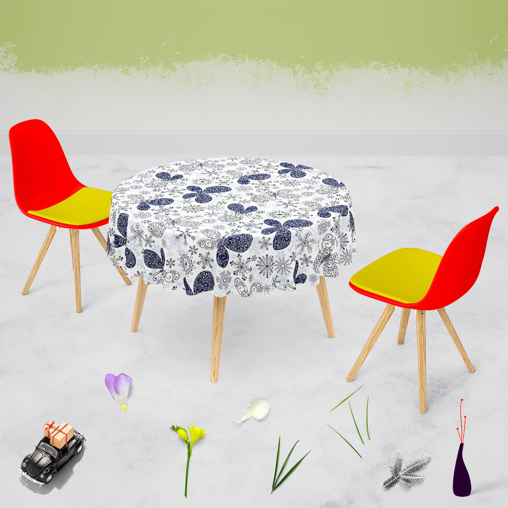 Snowflakes & Butterflies Table Cloth Cover-Table Covers-CVR_TB_RD-IC 5007197 IC 5007197, Ancient, Black and White, Christianity, Circle, Decorative, Digital, Digital Art, Drawing, Graphic, Historical, Illustrations, Medieval, Patterns, Retro, Signs, Signs and Symbols, Symbols, Vintage, White, snowflakes, butterflies, table, cloth, cover, wallpaper, pattern, seamless, background, blue, butterfly, christmas, crack, crossing, crystal, curl, design, gentle, handwork, ice, illustration, imposing, merry, mix, pas