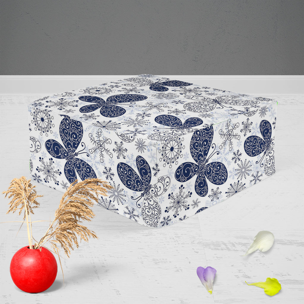 Snowflakes & Butterflies Footstool Footrest Puffy Pouffe Ottoman Bean Bag | Canvas Fabric-Footstools-FST_CB_BN-IC 5007197 IC 5007197, Ancient, Black and White, Christianity, Circle, Decorative, Digital, Digital Art, Drawing, Graphic, Historical, Illustrations, Medieval, Patterns, Retro, Signs, Signs and Symbols, Symbols, Vintage, White, snowflakes, butterflies, footstool, footrest, puffy, pouffe, ottoman, bean, bag, canvas, fabric, wallpaper, pattern, seamless, background, blue, butterfly, christmas, crack,