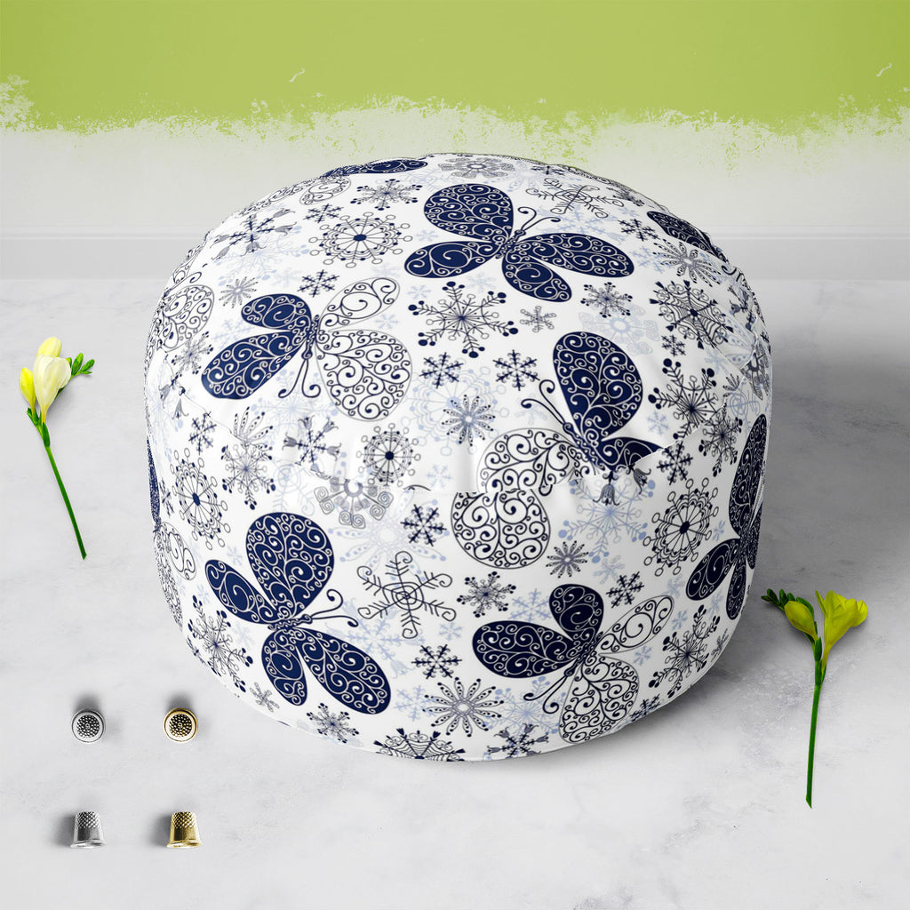 Snowflakes & Butterflies Footstool Footrest Puffy Pouffe Ottoman Bean Bag | Canvas Fabric-Footstools-FST_CB_BN-IC 5007197 IC 5007197, Ancient, Black and White, Christianity, Circle, Decorative, Digital, Digital Art, Drawing, Graphic, Historical, Illustrations, Medieval, Patterns, Retro, Signs, Signs and Symbols, Symbols, Vintage, White, snowflakes, butterflies, footstool, footrest, puffy, pouffe, ottoman, bean, bag, canvas, fabric, wallpaper, pattern, seamless, background, blue, butterfly, christmas, crack,
