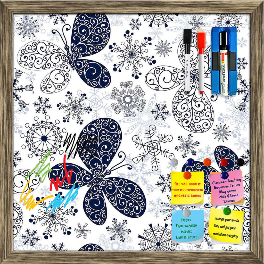 Snowflakes & Butterflies Framed Magnetic Dry Erase Board | Combo with Magnet Buttons & Markers-Magnetic Boards Framed-MGB_FR-IC 5007197 IC 5007197, Ancient, Black and White, Christianity, Circle, Decorative, Digital, Digital Art, Drawing, Graphic, Historical, Illustrations, Medieval, Patterns, Retro, Signs, Signs and Symbols, Symbols, Vintage, White, snowflakes, butterflies, framed, magnetic, dry, erase, board, printed, whiteboard, with, 4, magnets, 2, markers, 1, duster, wallpaper, pattern, seamless, backg