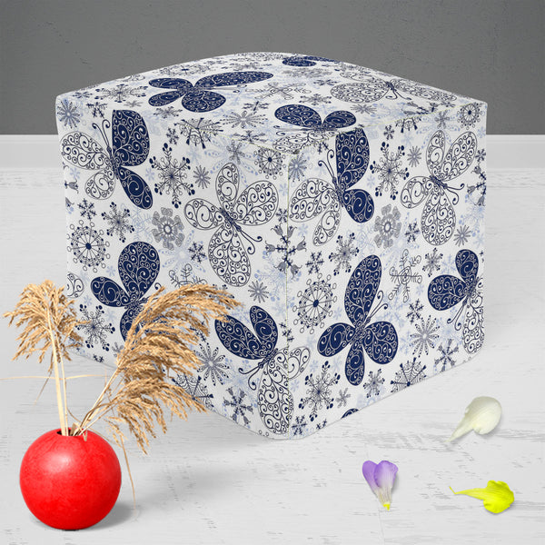 Snowflakes & Butterflies Footstool Footrest Puffy Pouffe Ottoman Bean Bag | Canvas Fabric-Footstools-FST_CB_BN-IC 5007197 IC 5007197, Ancient, Black and White, Christianity, Circle, Decorative, Digital, Digital Art, Drawing, Graphic, Historical, Illustrations, Medieval, Patterns, Retro, Signs, Signs and Symbols, Symbols, Vintage, White, snowflakes, butterflies, puffy, pouffe, ottoman, footstool, footrest, bean, bag, canvas, fabric, wallpaper, pattern, seamless, background, blue, butterfly, christmas, crack,