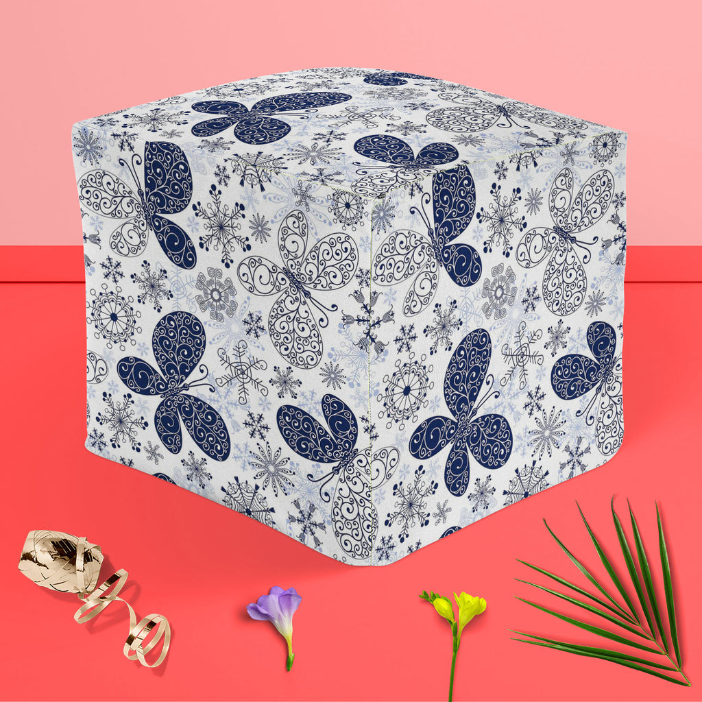 Snowflakes & Butterflies Footstool Footrest Puffy Pouffe Ottoman Bean Bag | Canvas Fabric-Footstools-FST_CB_BN-IC 5007197 IC 5007197, Ancient, Black and White, Christianity, Circle, Decorative, Digital, Digital Art, Drawing, Graphic, Historical, Illustrations, Medieval, Patterns, Retro, Signs, Signs and Symbols, Symbols, Vintage, White, snowflakes, butterflies, footstool, footrest, puffy, pouffe, ottoman, bean, bag, canvas, fabric, wallpaper, pattern, seamless, background, blue, butterfly, christmas, crack,