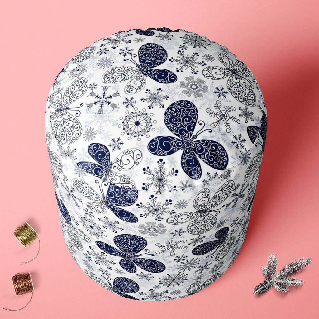 Snowflakes & Butterflies Footstool Footrest Puffy Pouffe Ottoman Bean Bag | Canvas Fabric-Footstools-FST_CB_BN-IC 5007197 IC 5007197, Ancient, Black and White, Christianity, Circle, Decorative, Digital, Digital Art, Drawing, Graphic, Historical, Illustrations, Medieval, Patterns, Retro, Signs, Signs and Symbols, Symbols, Vintage, White, snowflakes, butterflies, footstool, footrest, puffy, pouffe, ottoman, bean, bag, canvas, fabric, wallpaper, pattern, seamless, background, blue, butterfly, christmas, crack,
