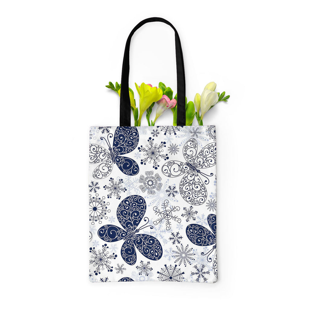 Snowflakes & Butterflies Tote Bag Shoulder Purse | Multipurpose-Tote Bags Basic-TOT_FB_BS-IC 5007197 IC 5007197, Ancient, Black and White, Christianity, Circle, Decorative, Digital, Digital Art, Drawing, Graphic, Historical, Illustrations, Medieval, Patterns, Retro, Signs, Signs and Symbols, Symbols, Vintage, White, snowflakes, butterflies, tote, bag, shoulder, purse, multipurpose, wallpaper, pattern, seamless, background, blue, butterfly, christmas, crack, crossing, crystal, curl, design, gentle, handwork,