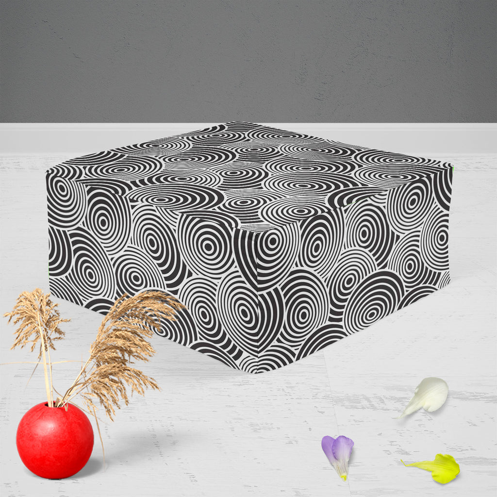 Circled Life Footstool Footrest Puffy Pouffe Ottoman Bean Bag | Canvas Fabric-Footstools-FST_CB_BN-IC 5007200 IC 5007200, Abstract Expressionism, Abstracts, Black, Black and White, Fashion, Geometric, Geometric Abstraction, Illustrations, Patterns, Semi Abstract, White, circled, life, footstool, footrest, puffy, pouffe, ottoman, bean, bag, canvas, fabric, pattern, seamless, wallpaper, and, abstract, background, creative, decor, illustration, material, ring, textile, texture, tile, artzfolio, pouf, ottoman s