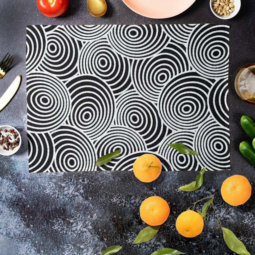 Circled Life Table Mat Placemat-Table Place Mats Fabric-MAT_TB-IC 5007200 IC 5007200, Abstract Expressionism, Abstracts, Black, Black and White, Fashion, Geometric, Geometric Abstraction, Illustrations, Patterns, Semi Abstract, White, circled, life, table, mat, placemat, pattern, seamless, wallpaper, and, abstract, background, creative, decor, fabric, illustration, material, ring, textile, texture, tile, artzfolio, table mats for dining table, table mat, table mats, placemats, placemats set of 6, dinning ta