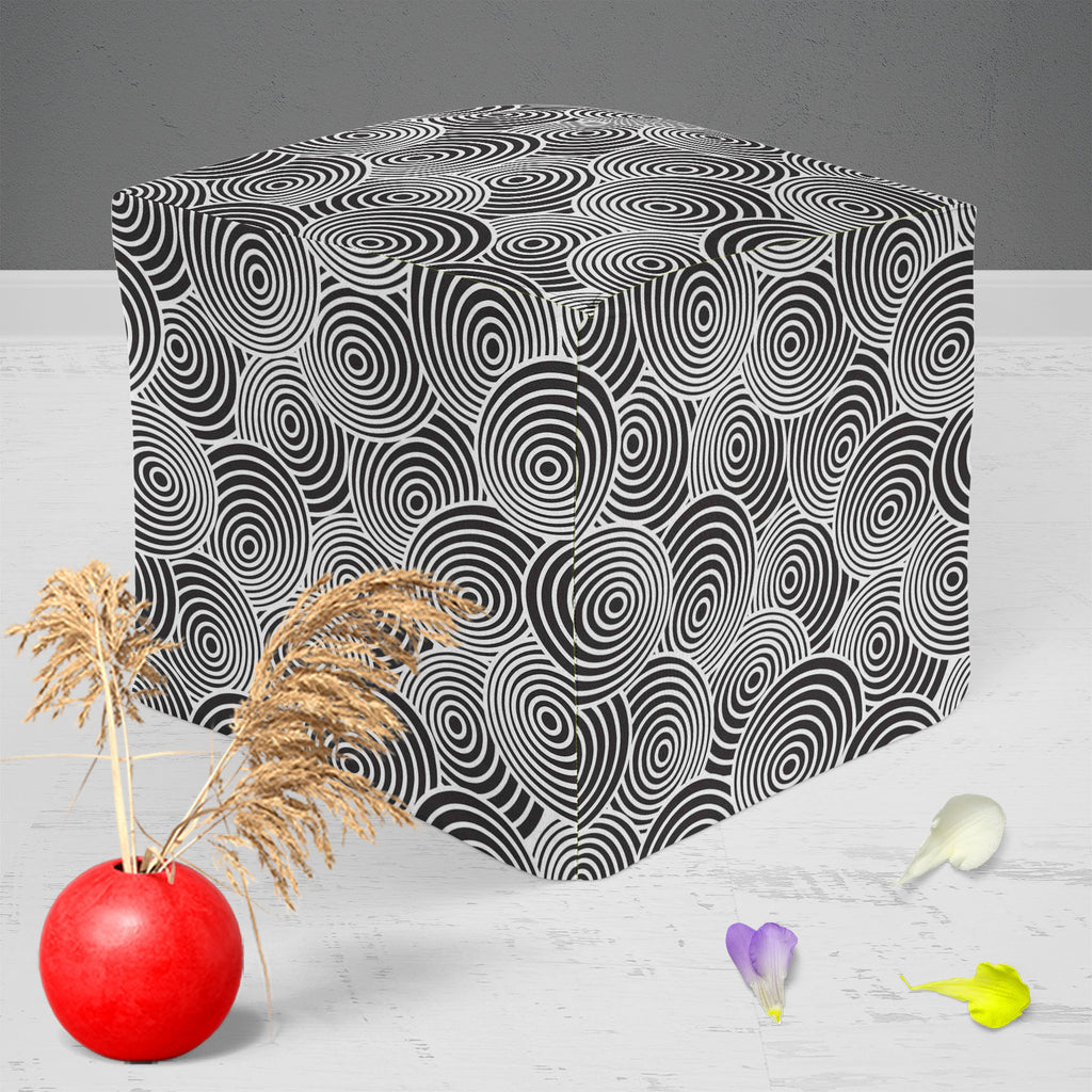 Circled Life Footstool Footrest Puffy Pouffe Ottoman Bean Bag | Canvas Fabric-Footstools-FST_CB_BN-IC 5007200 IC 5007200, Abstract Expressionism, Abstracts, Black, Black and White, Fashion, Geometric, Geometric Abstraction, Illustrations, Patterns, Semi Abstract, White, circled, life, footstool, footrest, puffy, pouffe, ottoman, bean, bag, canvas, fabric, pattern, seamless, wallpaper, and, abstract, background, creative, decor, illustration, material, ring, textile, texture, tile, artzfolio, pouf, ottoman s