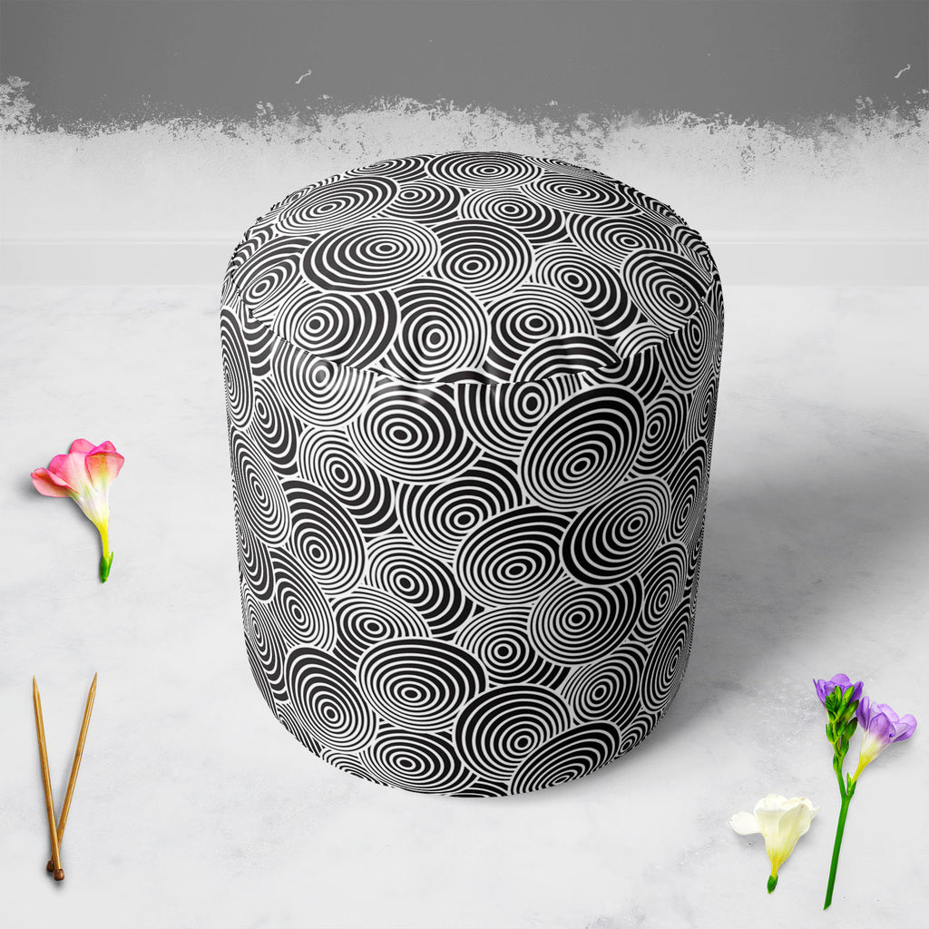 Circled Life Footstool Footrest Puffy Pouffe Ottoman Bean Bag | Canvas Fabric-Footstools-FST_CB_BN-IC 5007200 IC 5007200, Abstract Expressionism, Abstracts, Black, Black and White, Fashion, Geometric, Geometric Abstraction, Illustrations, Patterns, Semi Abstract, White, circled, life, footstool, footrest, puffy, pouffe, ottoman, bean, bag, canvas, fabric, pattern, seamless, wallpaper, and, abstract, background, creative, decor, illustration, material, ring, textile, texture, tile, artzfolio, pouf, ottoman s