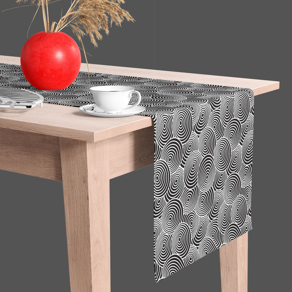 Circled Life Table Runner-Table Runners-RUN_TB-IC 5007200 IC 5007200, Abstract Expressionism, Abstracts, Black, Black and White, Fashion, Geometric, Geometric Abstraction, Illustrations, Patterns, Semi Abstract, White, circled, life, table, runner, pattern, seamless, wallpaper, and, abstract, background, creative, decor, fabric, illustration, material, ring, textile, texture, tile, artzfolio, table runner, table runner 6 seater, runner for dining table, table runner 4 seater, dining table runner, dinning ta