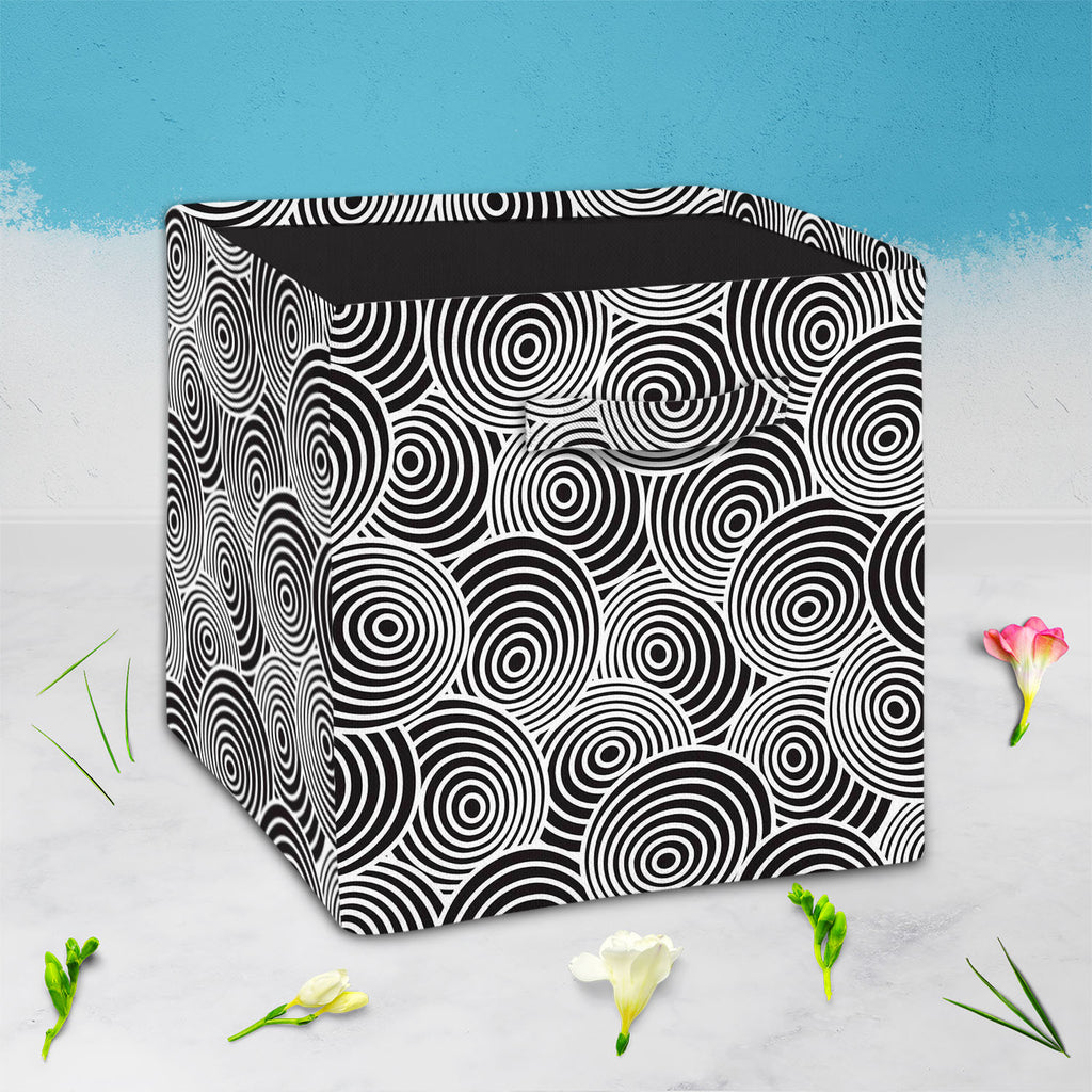 Circled Life Foldable Open Storage Bin | Organizer Box, Toy Basket, Shelf Box, Laundry Bag | Canvas Fabric-Storage Bins-STR_BI_CB-IC 5007200 IC 5007200, Abstract Expressionism, Abstracts, Black, Black and White, Fashion, Geometric, Geometric Abstraction, Illustrations, Patterns, Semi Abstract, White, circled, life, foldable, open, storage, bin, organizer, box, toy, basket, shelf, laundry, bag, canvas, fabric, pattern, seamless, wallpaper, and, abstract, background, creative, decor, illustration, material, r