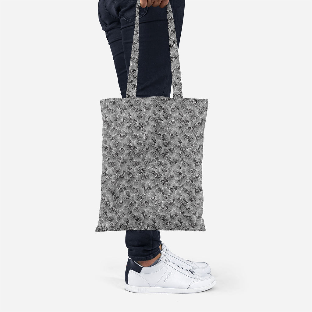 ArtzFolio Circled Life Tote Bag Shoulder Purse | Multipurpose-Tote Bags Basic-AZ5007200TOT_RF-IC 5007200 IC 5007200, Abstract Expressionism, Abstracts, Black, Black and White, Fashion, Geometric, Geometric Abstraction, Illustrations, Patterns, Semi Abstract, White, circled, life, tote, bag, shoulder, purse, multipurpose, pattern, seamless, wallpaper, and, abstract, background, creative, decor, fabric, illustration, material, ring, textile, texture, tile, artzfolio, tote bag, large tote bags, canvas bag, can