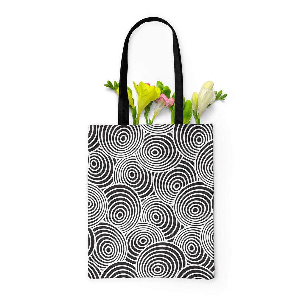 Circled Life Tote Bag Shoulder Purse | Multipurpose-Tote Bags Basic-TOT_FB_BS-IC 5007200 IC 5007200, Abstract Expressionism, Abstracts, Black, Black and White, Fashion, Geometric, Geometric Abstraction, Illustrations, Patterns, Semi Abstract, White, circled, life, tote, bag, shoulder, purse, multipurpose, pattern, seamless, wallpaper, and, abstract, background, creative, decor, fabric, illustration, material, ring, textile, texture, tile, artzfolio, tote bag, large tote bags, canvas bag, canvas tote bags, t