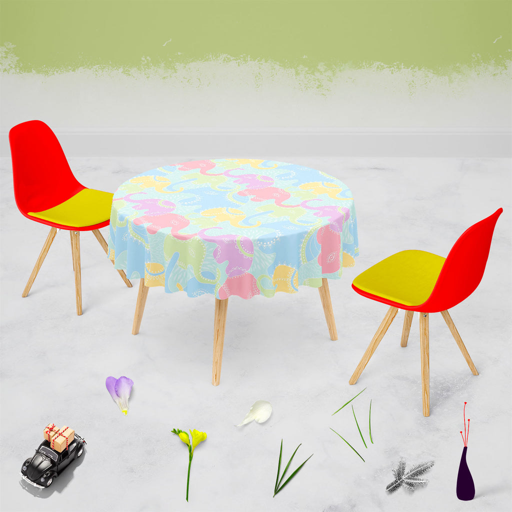 Elephants D2 Table Cloth Cover-Table Covers-CVR_TB_RD-IC 5007201 IC 5007201, Abstract Expressionism, Abstracts, Animals, Baby, Botanical, Children, Floral, Flowers, Illustrations, Indian, Kids, Nature, Patterns, Scenic, Semi Abstract, elephants, d2, table, cloth, cover, elephant, abstract, animal, background, flower, funny, illustration, india, pattern, repetition, seamless, summer, wallpaper, artzfolio, table cloth, table cover, dining table cloth, round table cloth, plastic sheet for dining table, center 