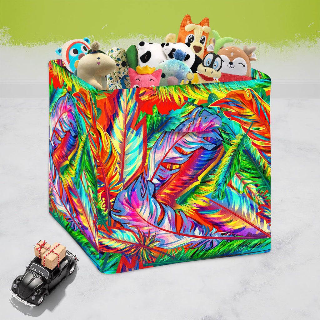 Bright Feathers Foldable Open Storage Bin | Organizer Box, Toy Basket, Shelf Box, Laundry Bag | Canvas Fabric-Storage Bins-STR_BI_CB-IC 5007206 IC 5007206, Abstract Expressionism, Abstracts, Art and Paintings, Birds, Decorative, Drawing, Festivals, Festivals and Occasions, Festive, Illustrations, Nature, Paintings, Patterns, Scenic, Semi Abstract, Signs, Signs and Symbols, bright, feathers, foldable, open, storage, bin, organizer, box, toy, basket, shelf, laundry, bag, canvas, fabric, seamless, feather, abs