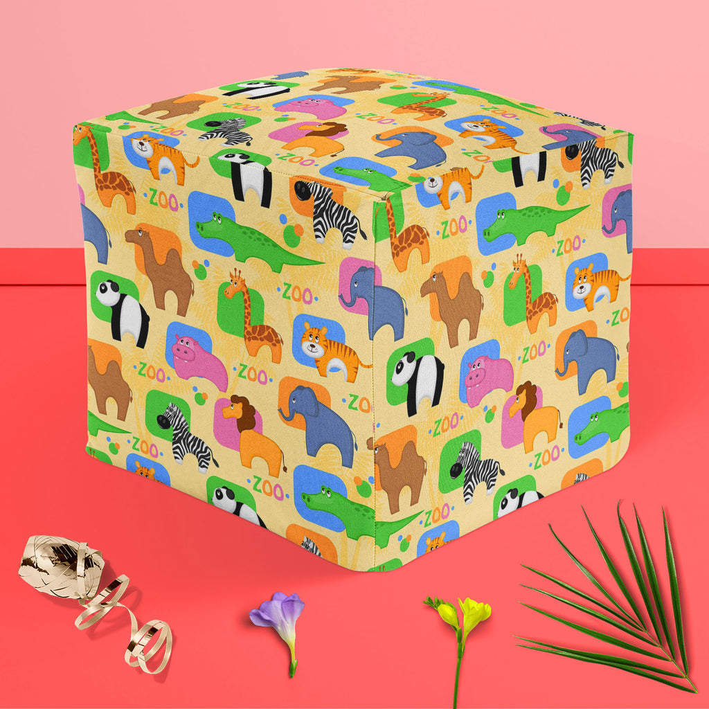 African Animals D1 Footstool Footrest Puffy Pouffe Ottoman Bean Bag | Canvas Fabric - Footstools - ArtzFolio.com