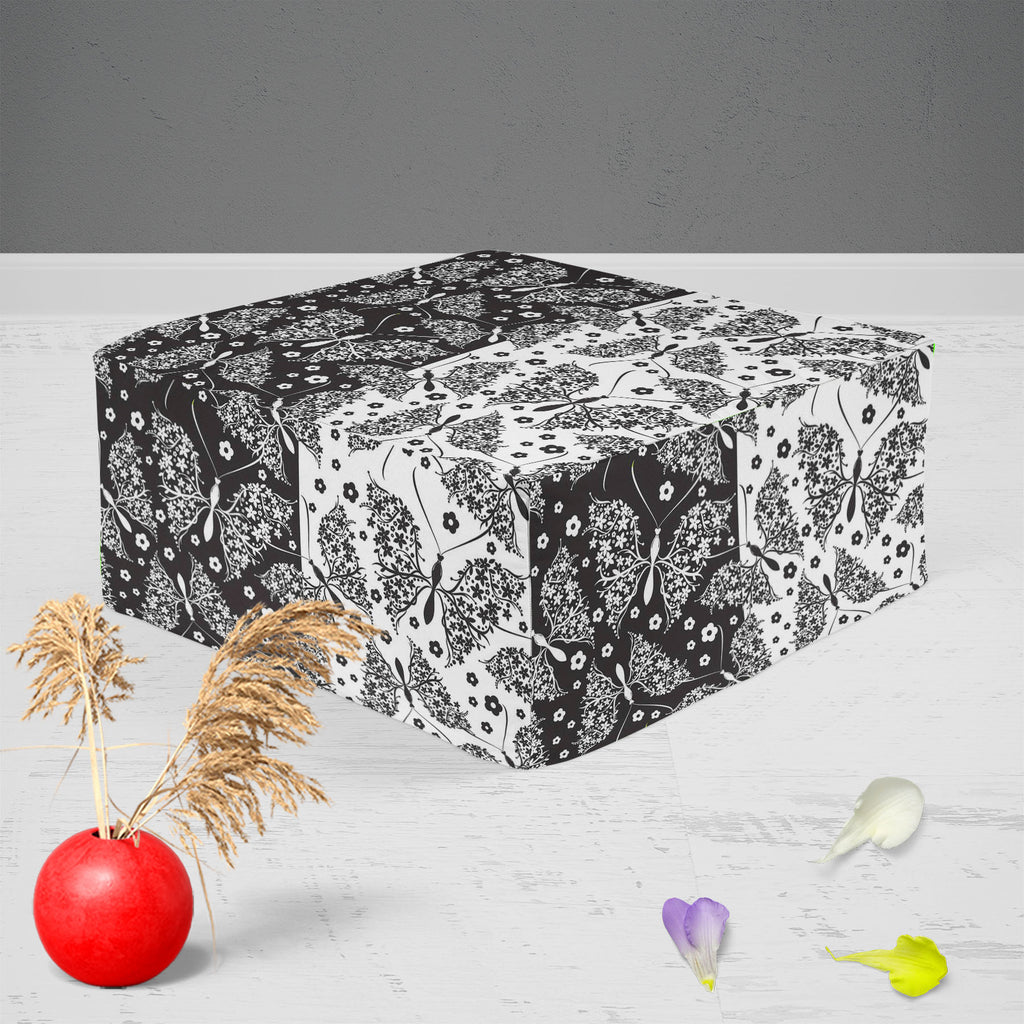Butterflies & Flowers Footstool Footrest Puffy Pouffe Ottoman Bean Bag | Canvas Fabric-Footstools-FST_CB_BN-IC 5007212 IC 5007212, Abstract Expressionism, Abstracts, Ancient, Art and Paintings, Botanical, Decorative, Digital, Digital Art, Drawing, Floral, Flowers, Graphic, Historical, Illustrations, Medieval, Modern Art, Nature, Paintings, Patterns, Scenic, Seasons, Semi Abstract, Signs, Signs and Symbols, Symbols, Victorian, Vintage, butterflies, footstool, footrest, puffy, pouffe, ottoman, bean, bag, canv