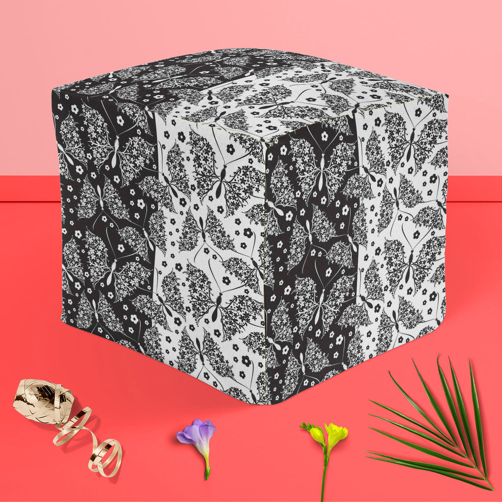 Butterflies & Flowers Footstool Footrest Puffy Pouffe Ottoman Bean Bag | Canvas Fabric-Footstools-FST_CB_BN-IC 5007212 IC 5007212, Abstract Expressionism, Abstracts, Ancient, Art and Paintings, Botanical, Decorative, Digital, Digital Art, Drawing, Floral, Flowers, Graphic, Historical, Illustrations, Medieval, Modern Art, Nature, Paintings, Patterns, Scenic, Seasons, Semi Abstract, Signs, Signs and Symbols, Symbols, Victorian, Vintage, butterflies, footstool, footrest, puffy, pouffe, ottoman, bean, bag, canv