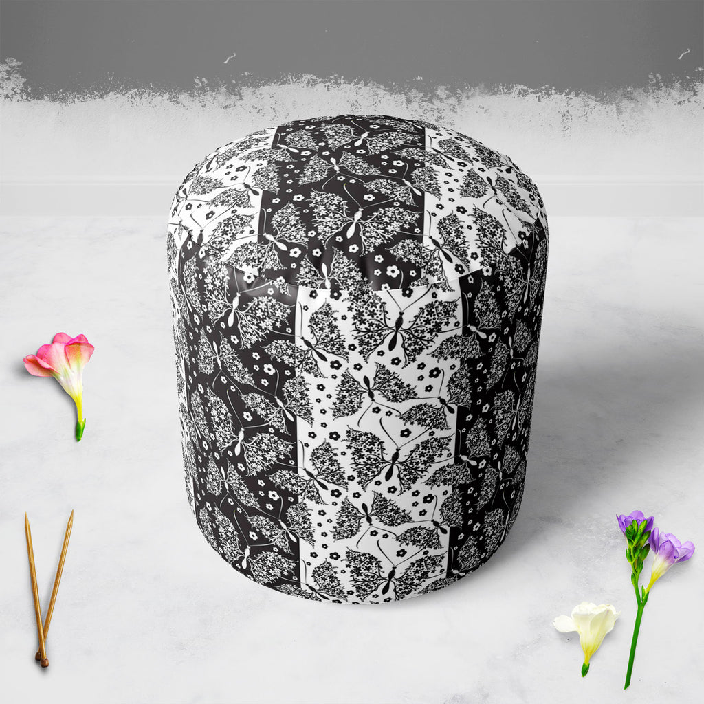 Butterflies & Flowers Footstool Footrest Puffy Pouffe Ottoman Bean Bag | Canvas Fabric-Footstools-FST_CB_BN-IC 5007212 IC 5007212, Abstract Expressionism, Abstracts, Ancient, Art and Paintings, Botanical, Decorative, Digital, Digital Art, Drawing, Floral, Flowers, Graphic, Historical, Illustrations, Medieval, Modern Art, Nature, Paintings, Patterns, Scenic, Seasons, Semi Abstract, Signs, Signs and Symbols, Symbols, Victorian, Vintage, butterflies, footstool, footrest, puffy, pouffe, ottoman, bean, bag, canv