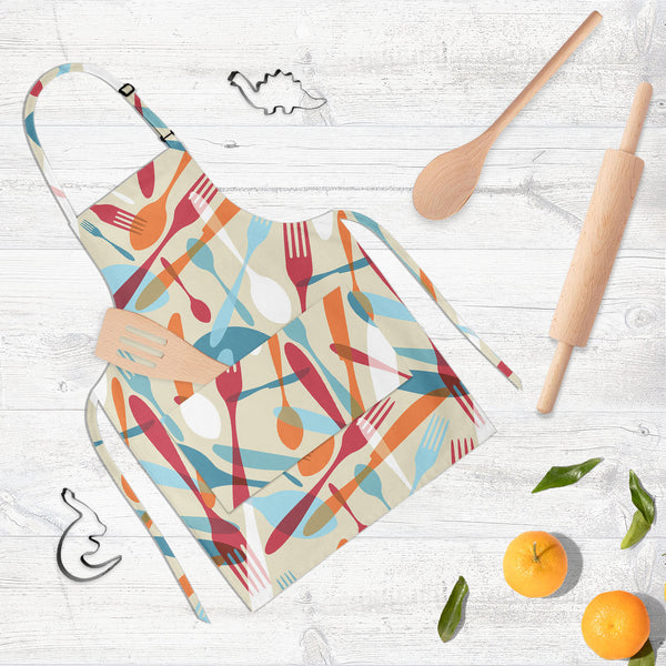 Knife & Spoon Apron | Adjustable, Free Size & Waist Tiebacks-Aprons Neck to Knee-APR_NK_KN-IC 5007219 IC 5007219, Abstract Expressionism, Abstracts, Beverage, Cuisine, Food, Food and Beverage, Food and Drink, Icons, Illustrations, Kitchen, Patterns, Semi Abstract, Signs and Symbols, Symbols, knife, spoon, full-length, neck, to, knee, apron, poly-cotton, fabric, adjustable, buckle, waist, tiebacks, pattern, bistro, seamless, abstract, background, cafe, card, celebrate, celebration, collection, cook, cooking,