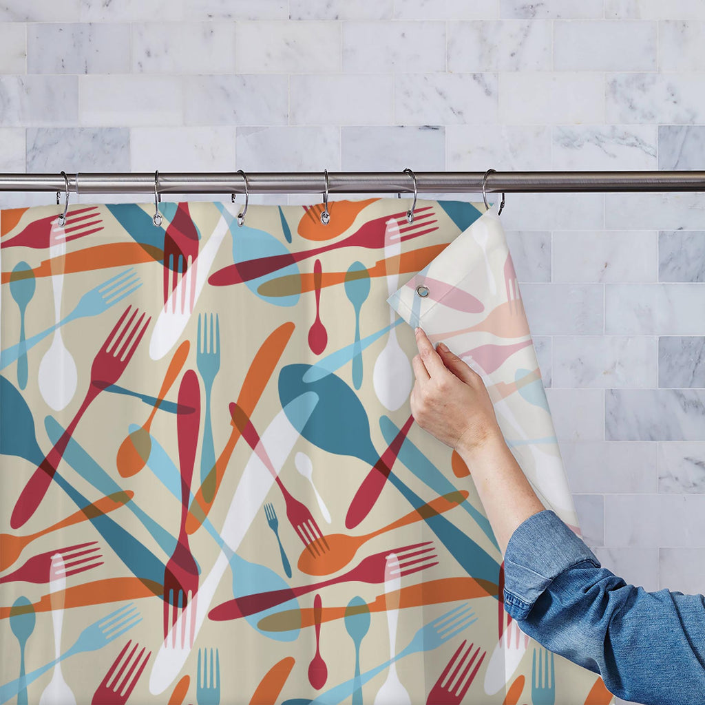 Knife & Spoon Washable Waterproof Shower Curtain-Shower Curtains-CUR_SH-IC 5007219 IC 5007219, Abstract Expressionism, Abstracts, Beverage, Cuisine, Food, Food and Beverage, Food and Drink, Icons, Illustrations, Kitchen, Patterns, Semi Abstract, Signs and Symbols, Symbols, knife, spoon, washable, waterproof, shower, curtain, pattern, bistro, seamless, abstract, background, cafe, card, celebrate, celebration, collection, cook, cooking, cutlery, decoration, dining, dinner, eat, equipment, fork, gift, gourmet,