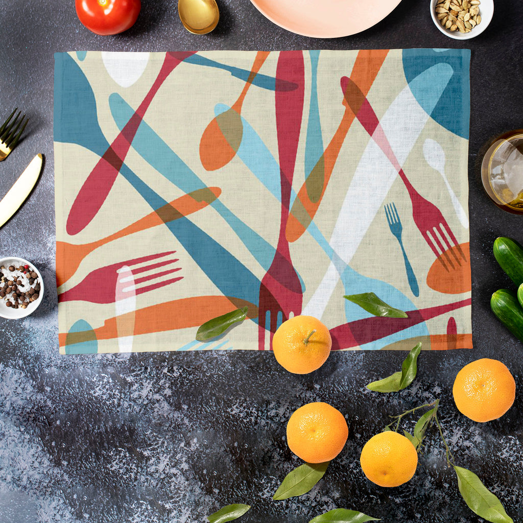 Knife & Spoon Table Mat Placemat-Table Place Mats Fabric-MAT_TB-IC 5007219 IC 5007219, Abstract Expressionism, Abstracts, Beverage, Cuisine, Food, Food and Beverage, Food and Drink, Icons, Illustrations, Kitchen, Patterns, Semi Abstract, Signs and Symbols, Symbols, knife, spoon, table, mat, placemat, pattern, bistro, seamless, abstract, background, cafe, card, celebrate, celebration, collection, cook, cooking, cutlery, decoration, dining, dinner, eat, equipment, fork, gift, gourmet, greeting, icon, illustra