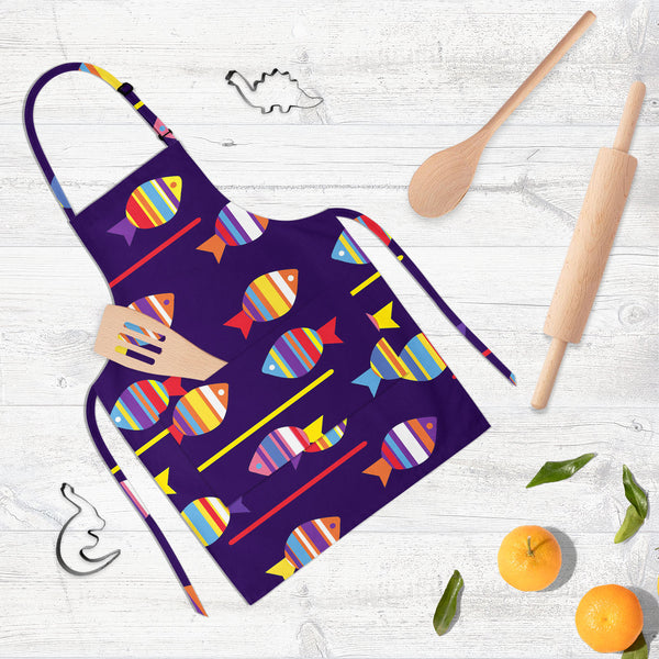 Colourful Fishes Apron | Adjustable, Free Size & Waist Tiebacks-Aprons Neck to Knee-APR_NK_KN-IC 5007222 IC 5007222, Animals, Animated Cartoons, Art and Paintings, Baby, Birds, Caricature, Cartoons, Children, Decorative, Digital, Digital Art, Fantasy, Graphic, Illustrations, Kids, Nature, Paintings, Patterns, Scenic, Signs, Signs and Symbols, colourful, fishes, full-length, neck, to, knee, apron, poly-cotton, fabric, adjustable, buckle, waist, tiebacks, fish, pattern, cartoon, animal, aquarium, aquatic, bac