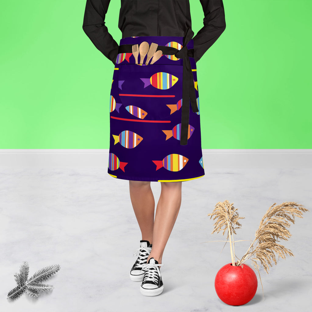 Colourful Fishes Apron | Adjustable, Free Size & Waist Tiebacks-Apron Waist to Knee-APR_WS_KN-IC 5007222 IC 5007222, Animals, Animated Cartoons, Art and Paintings, Baby, Birds, Caricature, Cartoons, Children, Decorative, Digital, Digital Art, Fantasy, Graphic, Illustrations, Kids, Nature, Paintings, Patterns, Scenic, Signs, Signs and Symbols, colourful, fishes, apron, adjustable, free, size, waist, tiebacks, fish, pattern, cartoon, animal, aquarium, aquatic, background, beautiful, blue, child, childish, cut