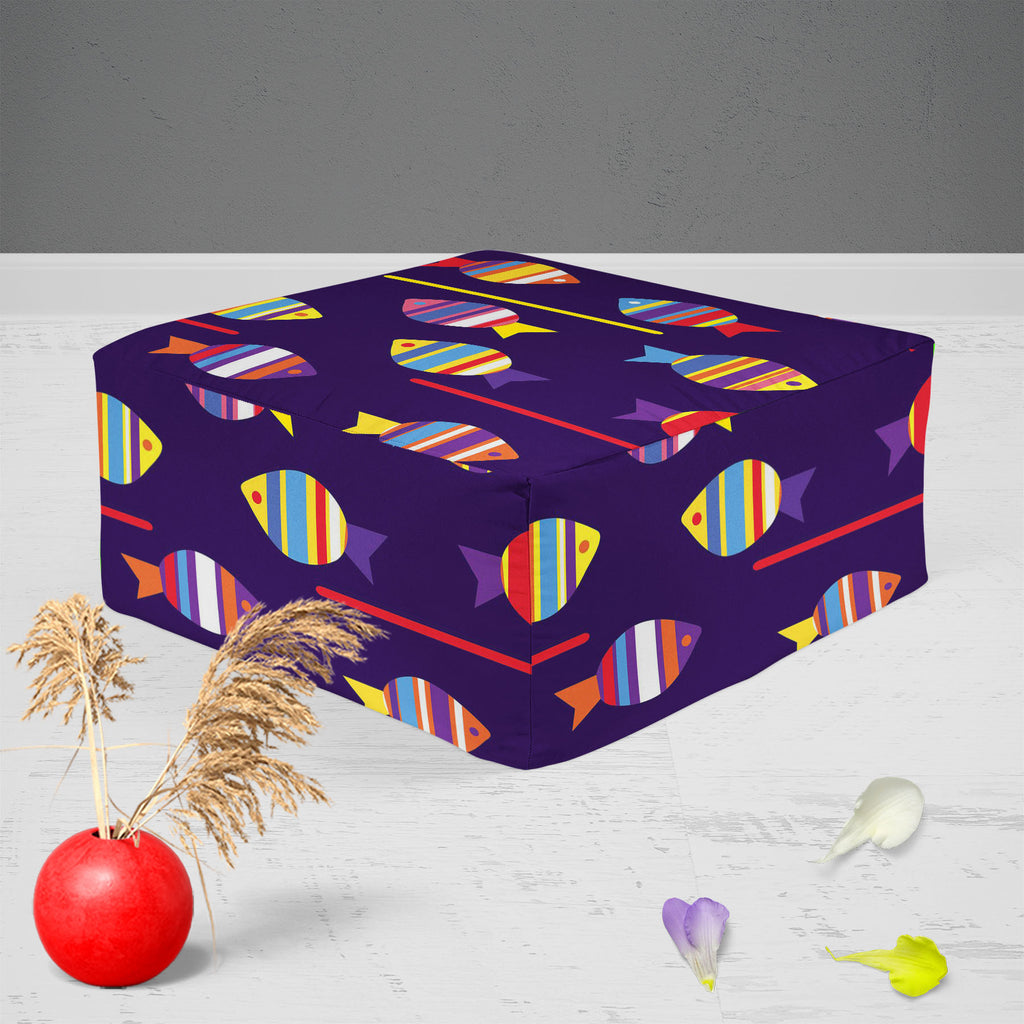 Colourful Fishes Footstool Footrest Puffy Pouffe Ottoman Bean Bag | Canvas Fabric-Footstools-FST_CB_BN-IC 5007222 IC 5007222, Animals, Animated Cartoons, Art and Paintings, Baby, Birds, Caricature, Cartoons, Children, Decorative, Digital, Digital Art, Fantasy, Graphic, Illustrations, Kids, Nature, Paintings, Patterns, Scenic, Signs, Signs and Symbols, colourful, fishes, footstool, footrest, puffy, pouffe, ottoman, bean, bag, canvas, fabric, fish, pattern, cartoon, animal, aquarium, aquatic, background, beau